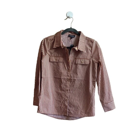 NWT Romimona Women Small Button Up Striped Long Sleeve Shirt Style 2618 MSRP $68 - Picture 1 of 7